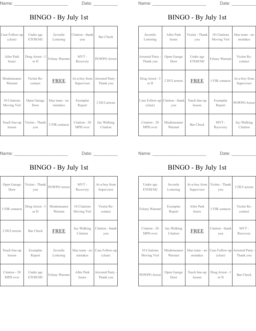 BINGO - By July 1st