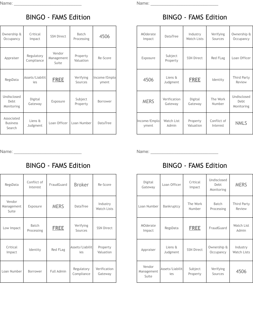 BINGO - FAMS Edition