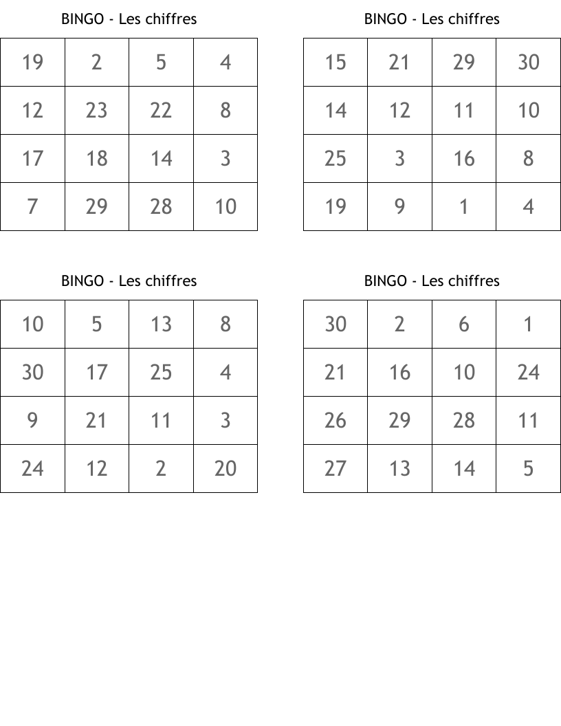 BINGO - Les chiffres 