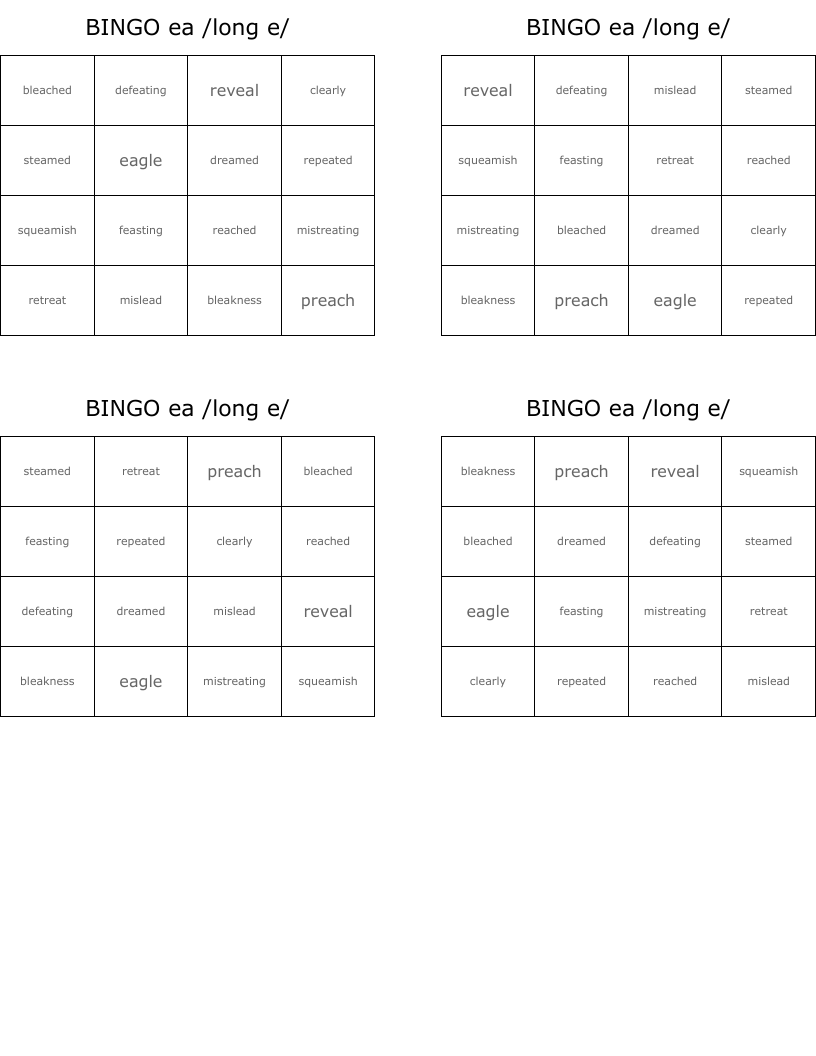 BINGO  ea /long e/