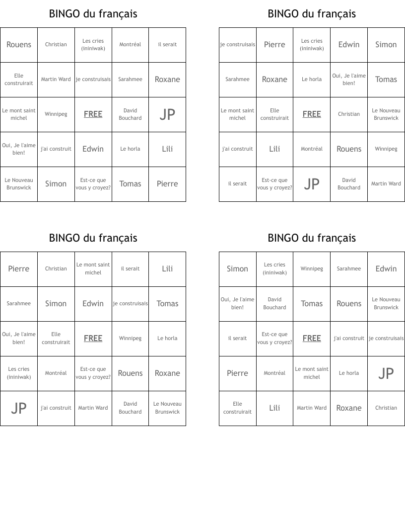 BINGO du français 