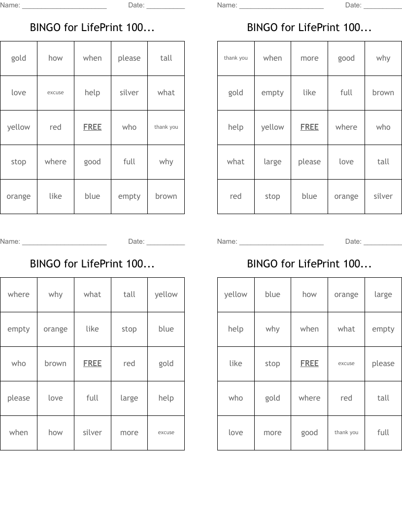 BINGO for LifePrint 100...