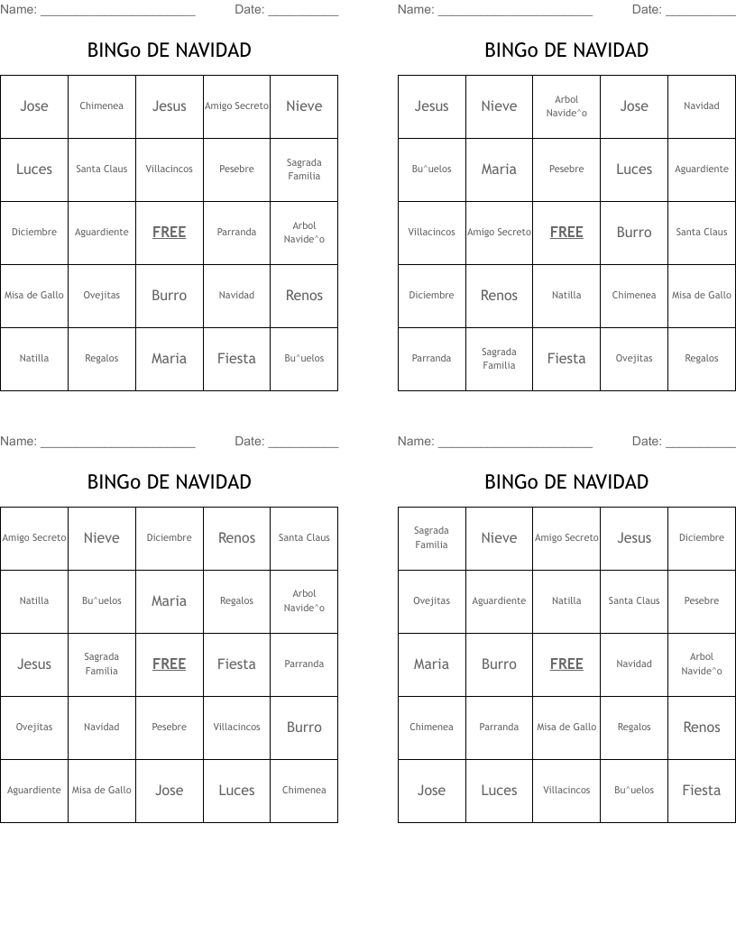 BINGo DE NAVIDAD