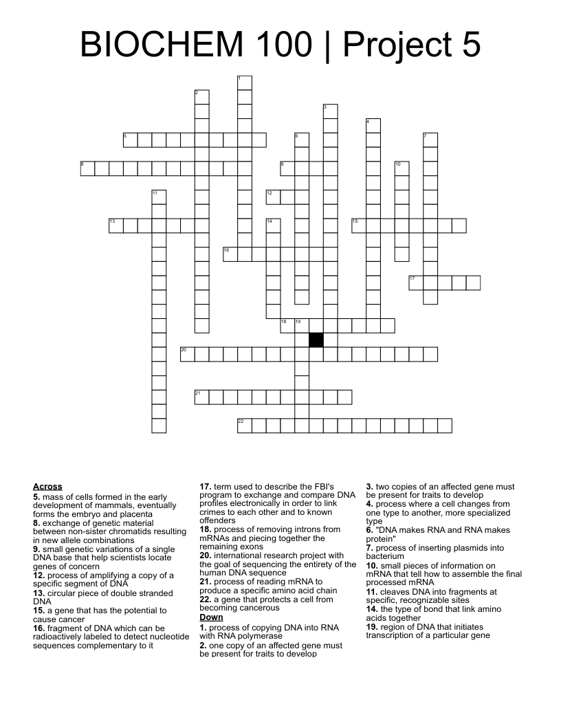 BIOCHEM 100 | Project 5 Crossword