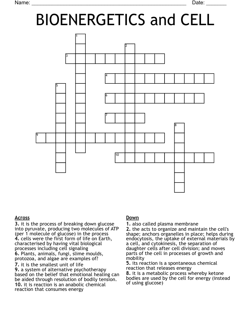BIOENERGETICS and CELL Crossword