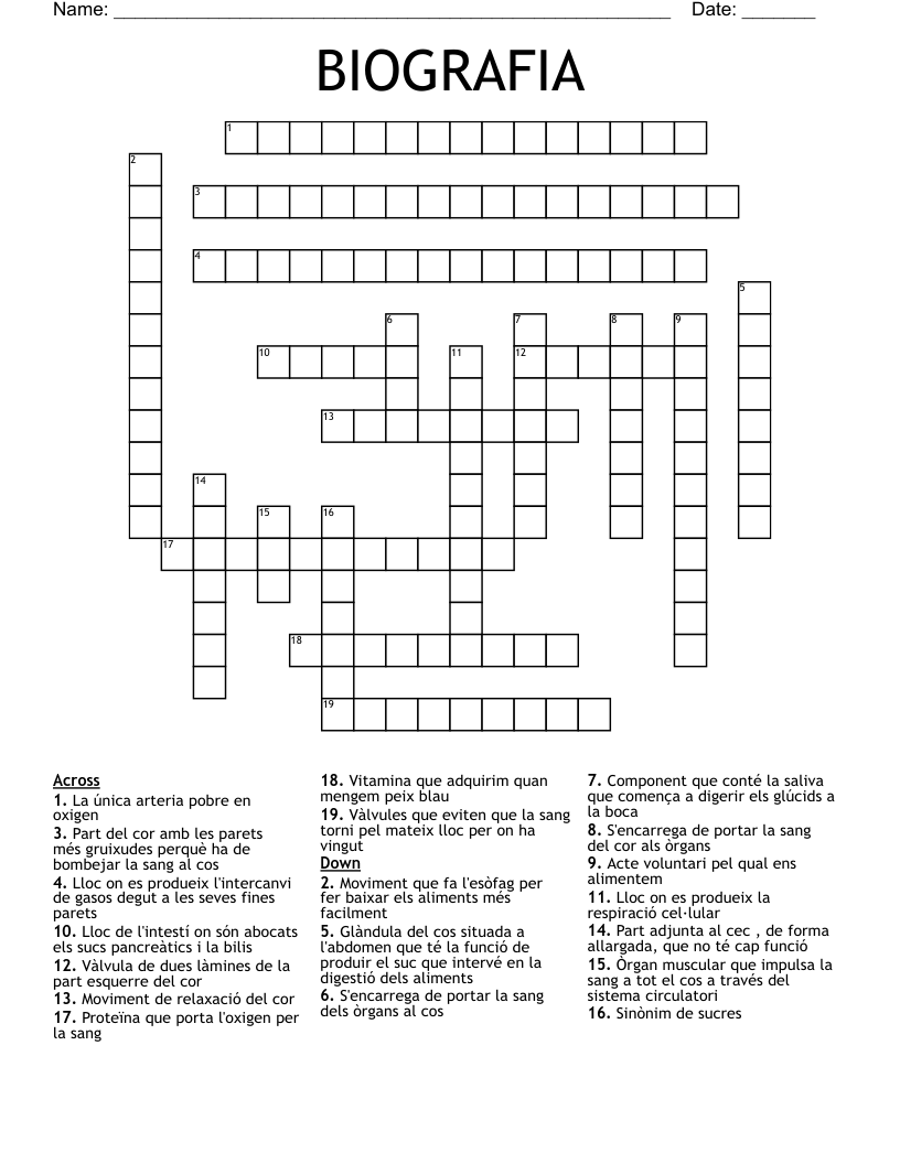 BIOGRAFIA Crossword