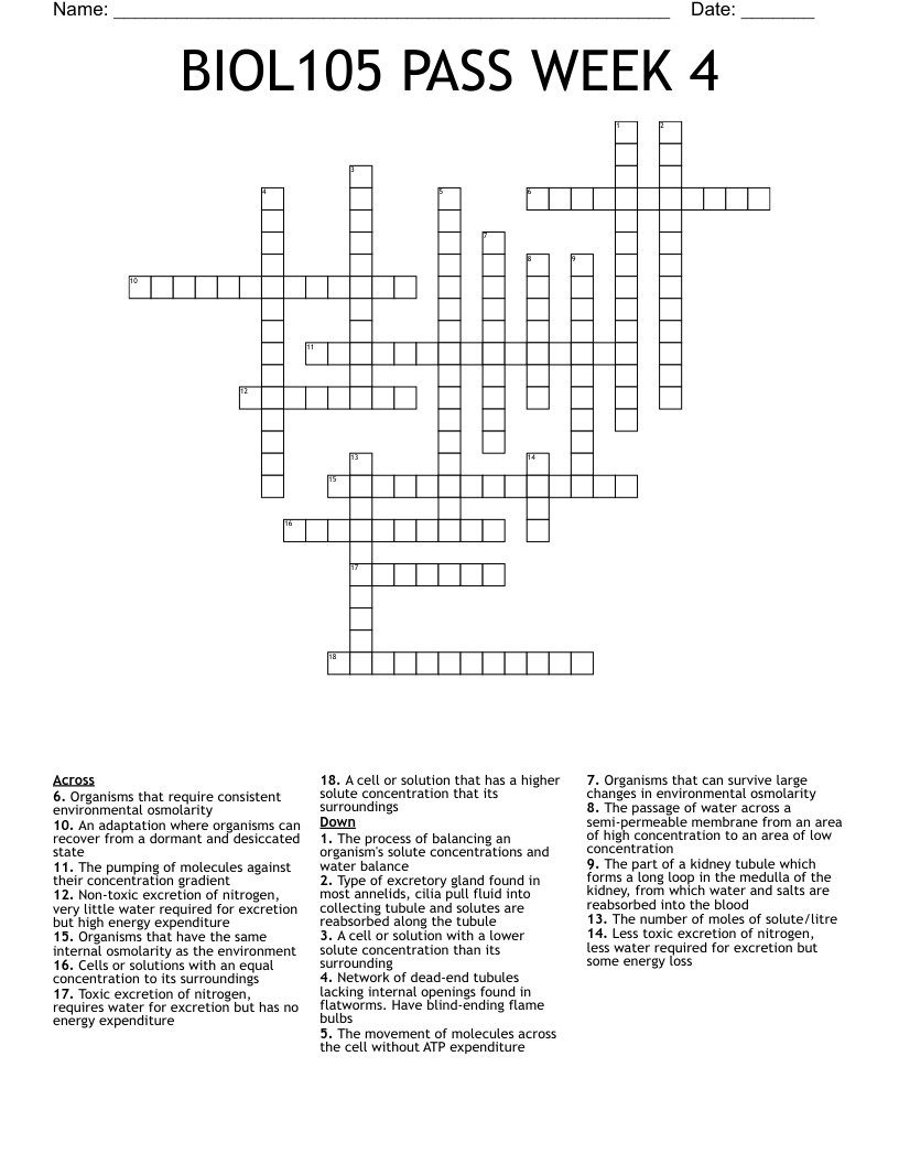 BIOL105 PASS WEEK 4 Crossword