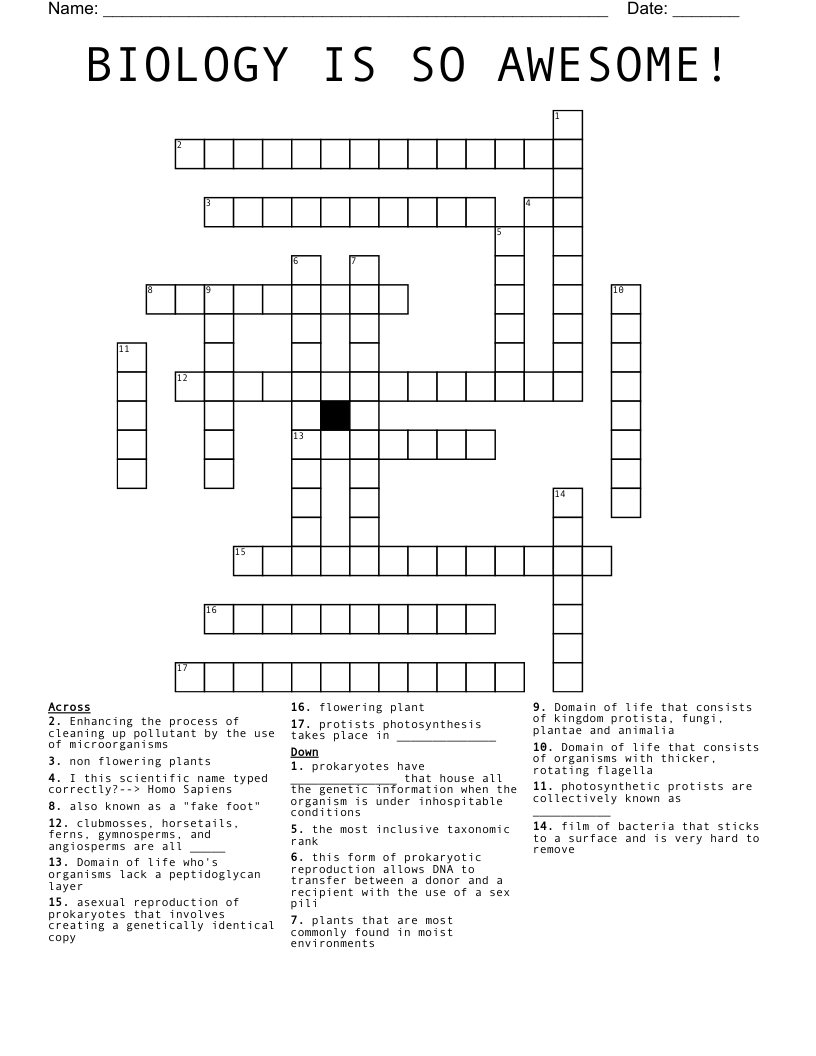 BIOLOGY IS SO AWESOME! Crossword