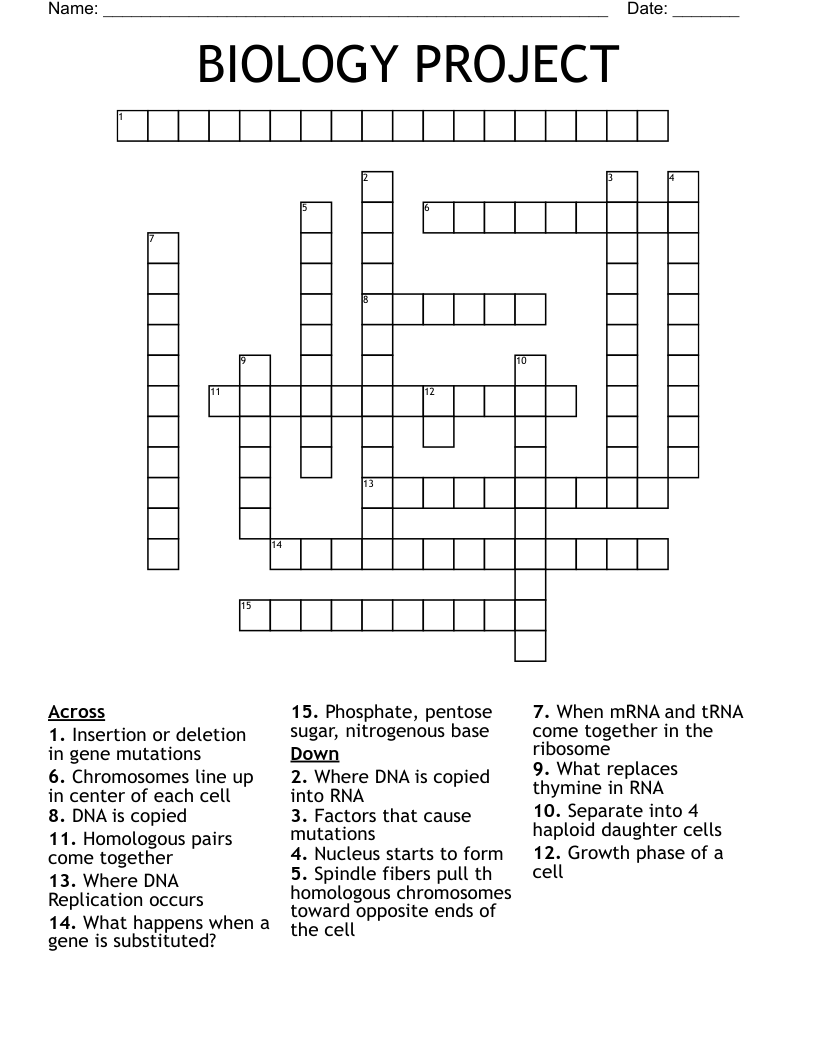 BIOLOGY PROJECT Crossword