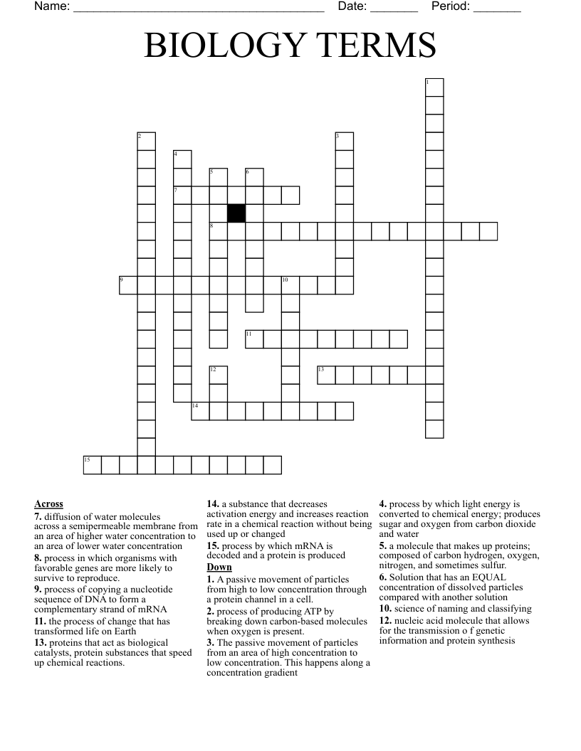 BIOLOGY TERMS Crossword