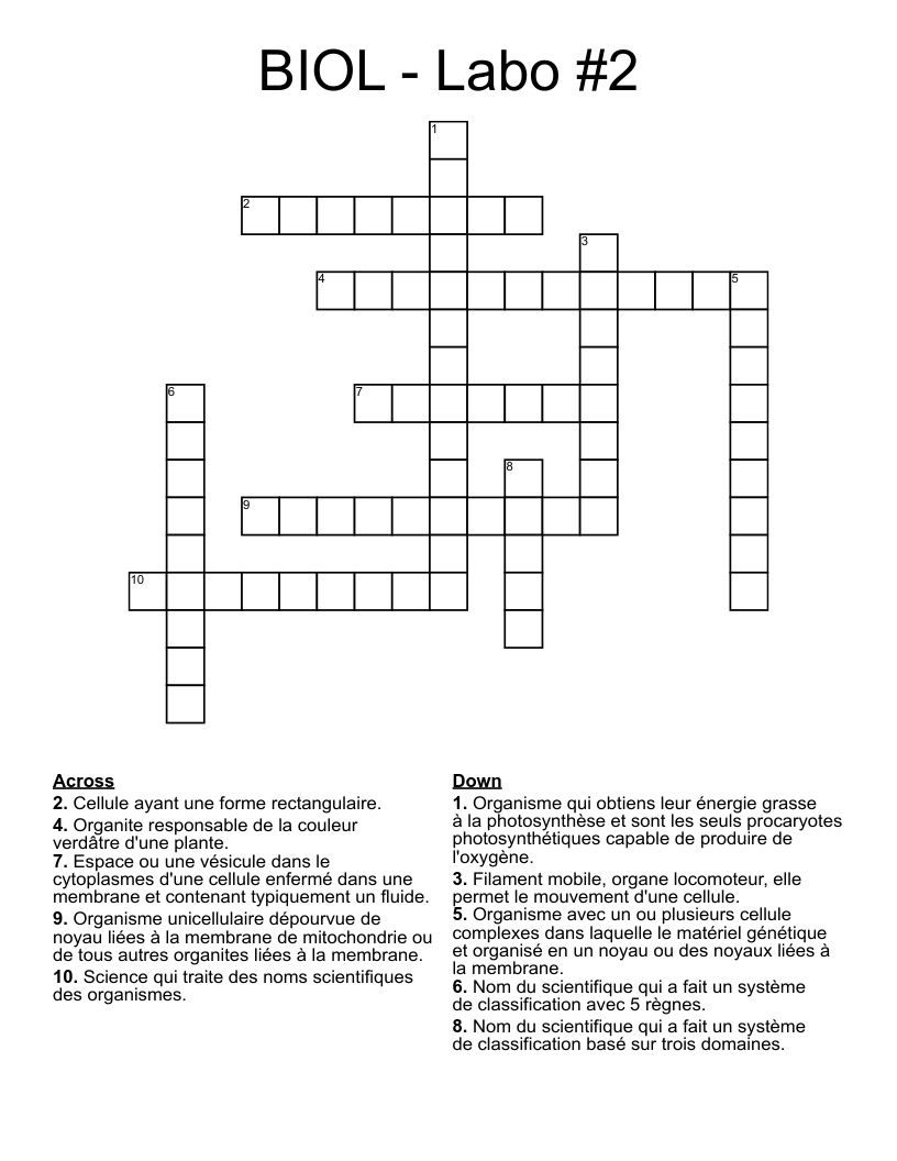 BIOL - Labo #2 Crossword