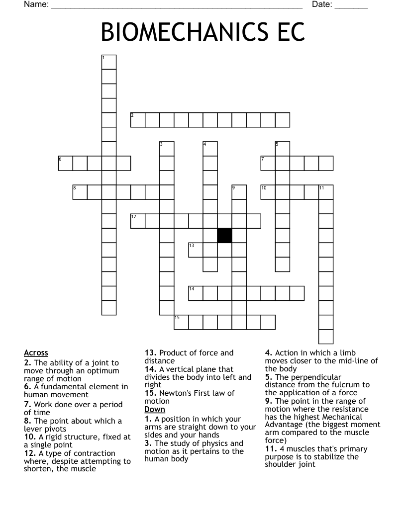 BIOMECHANICS EC Crossword
