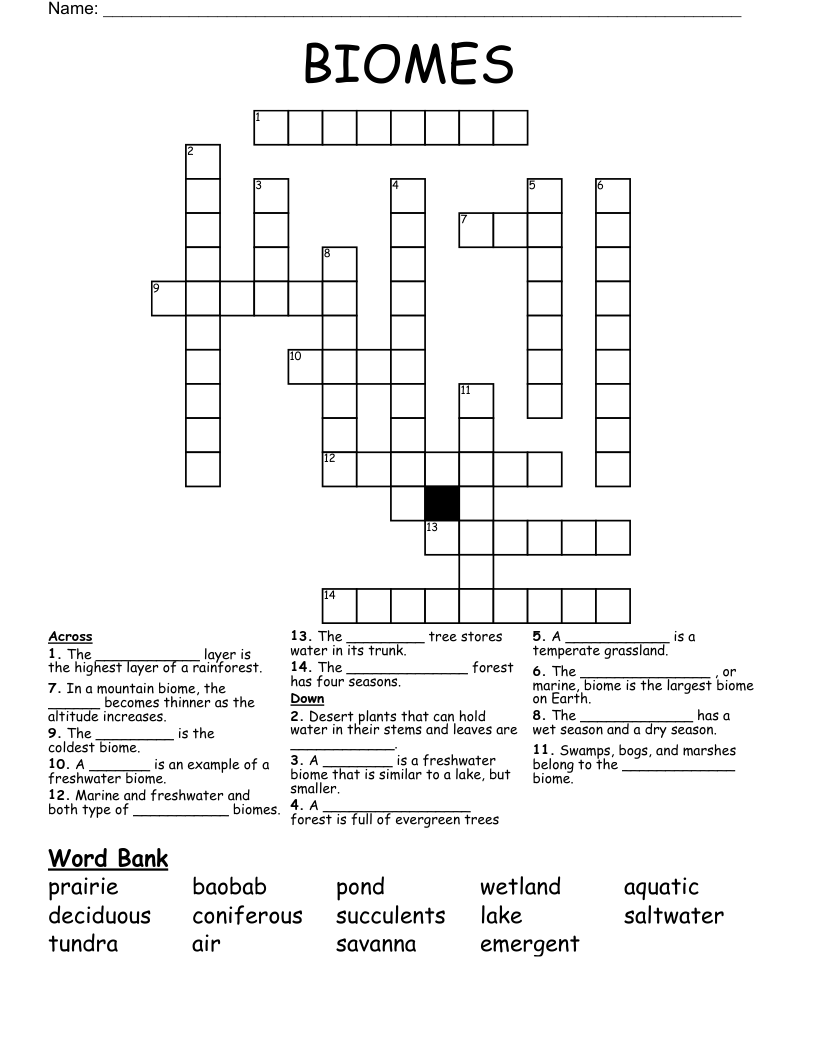 BIOMES Crossword