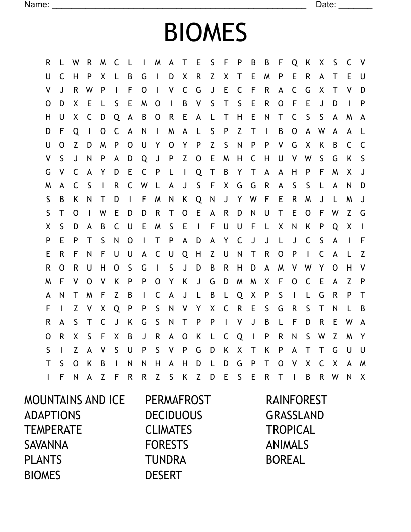 BIOMES Word Search