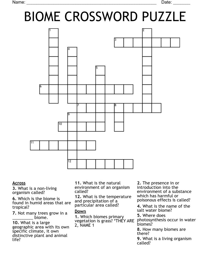 BIOME CROSSWORD PUZZLE 