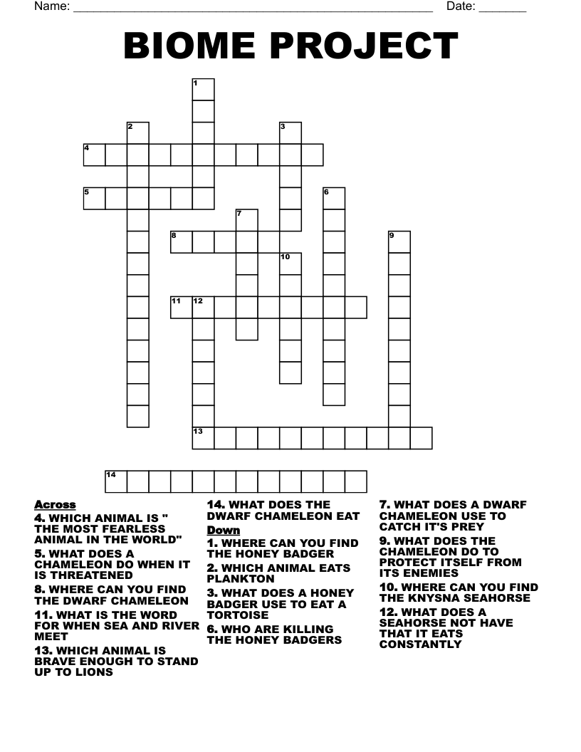 BIOME PROJECT Crossword