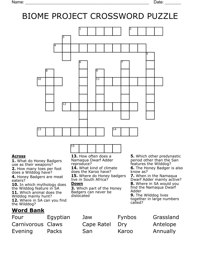BIOME PROJECT CROSSWORD PUZZLE 
