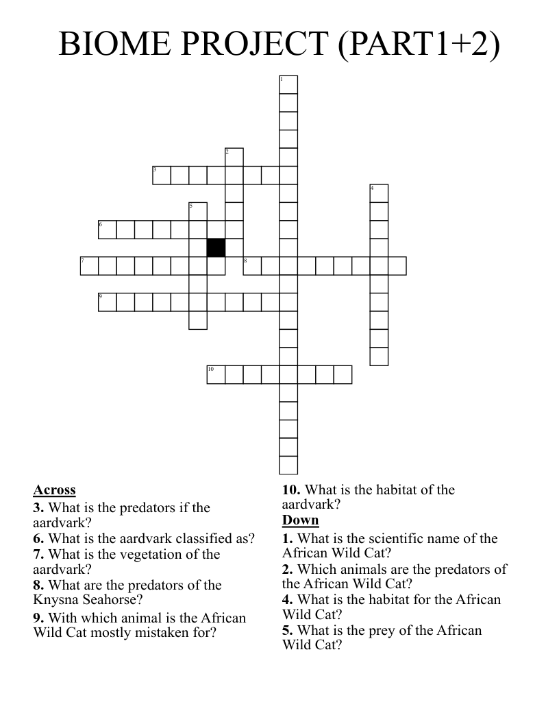 BIOME PROJECT (PART1+2) Crossword