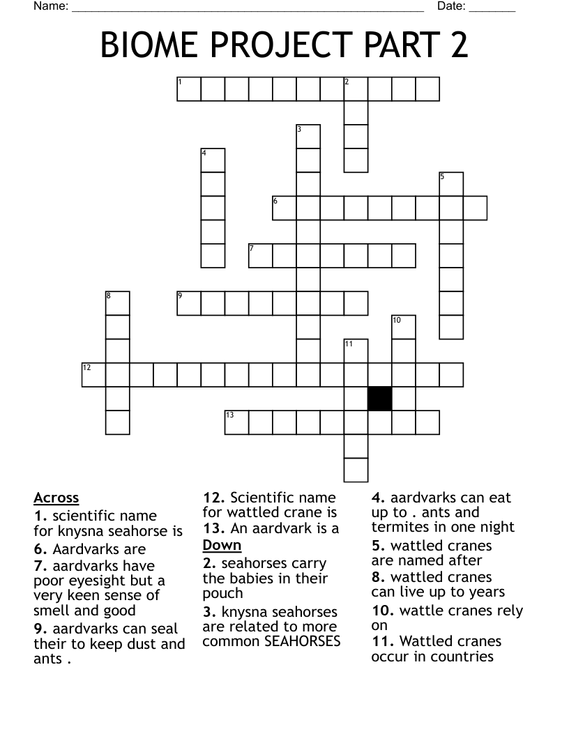 BIOME PROJECT PART 2 Crossword