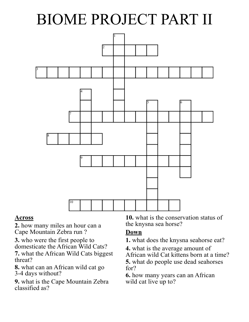 BIOME PROJECT PART II Crossword