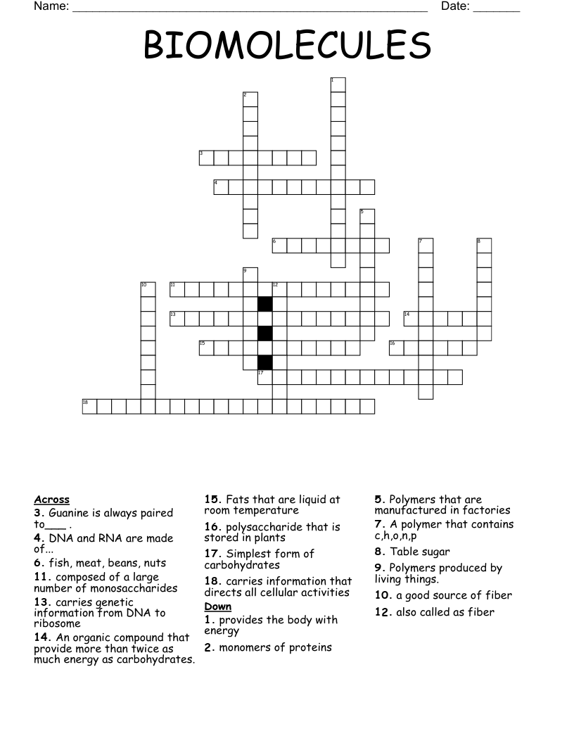BIOMOLECULES Crossword