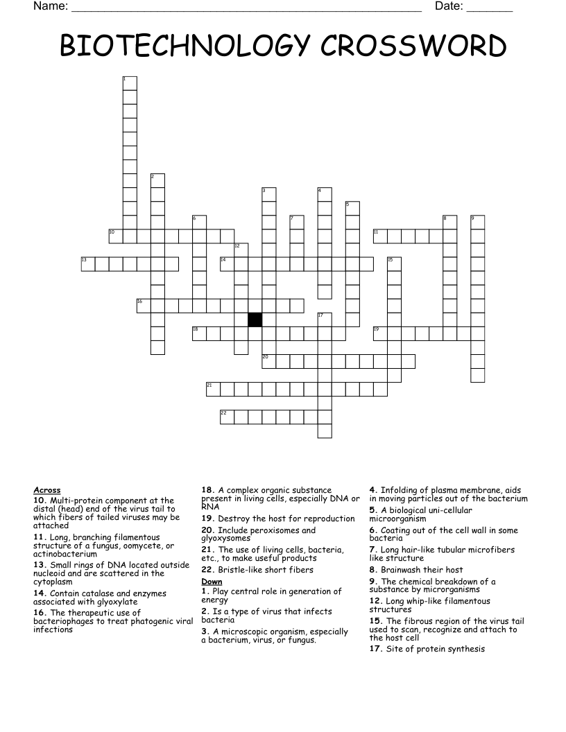 BIOTECHNOLOGY CROSSWORD