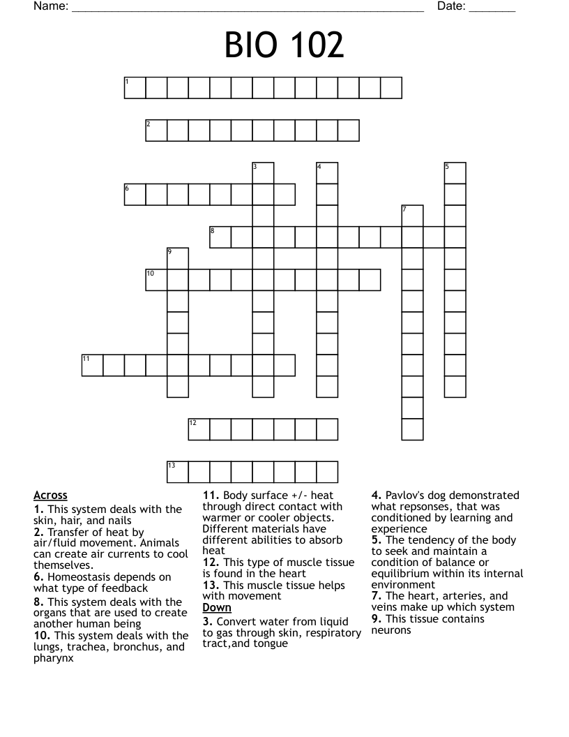 BIO 102 Crossword
