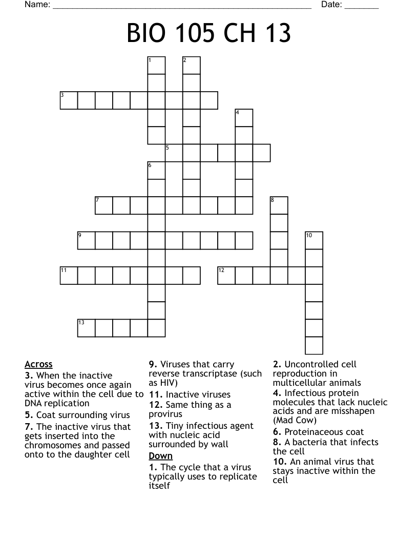 BIO 105 CH 13  Crossword