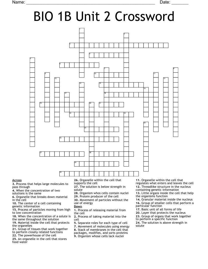 BIO 1B Unit 2 Crossword