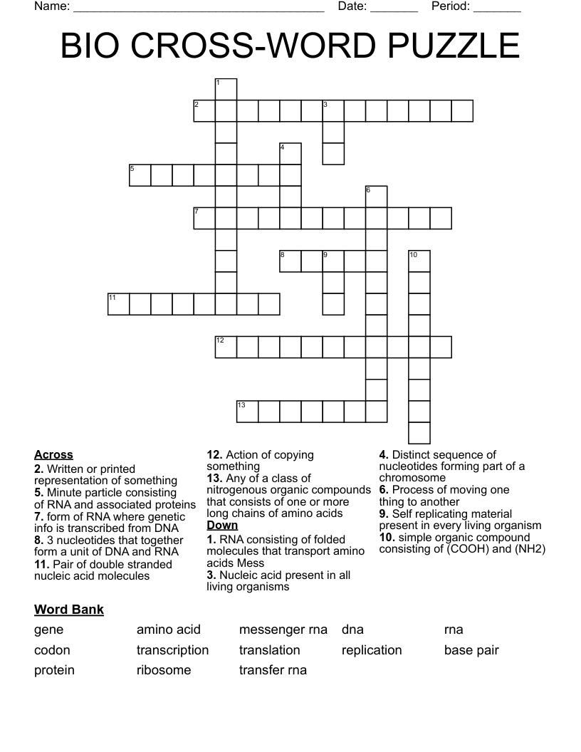 BIO CROSS-WORD PUZZLE Crossword