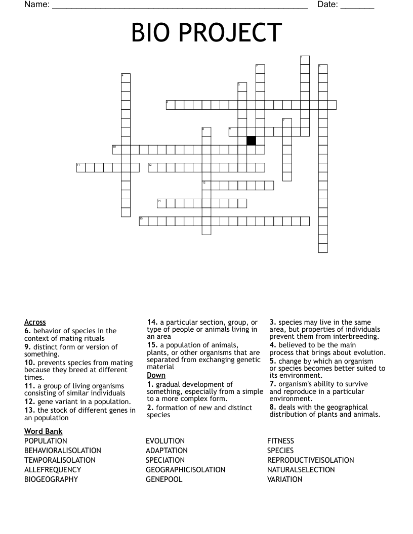 BIO PROJECT Crossword