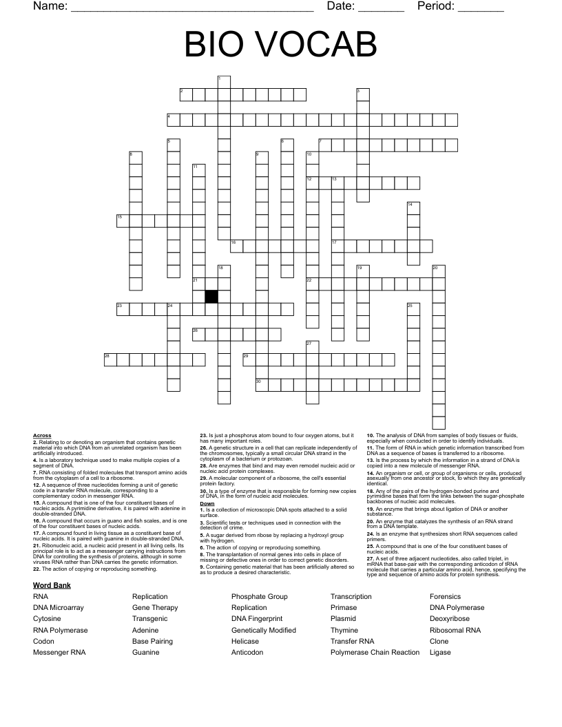 BIO VOCAB  Crossword