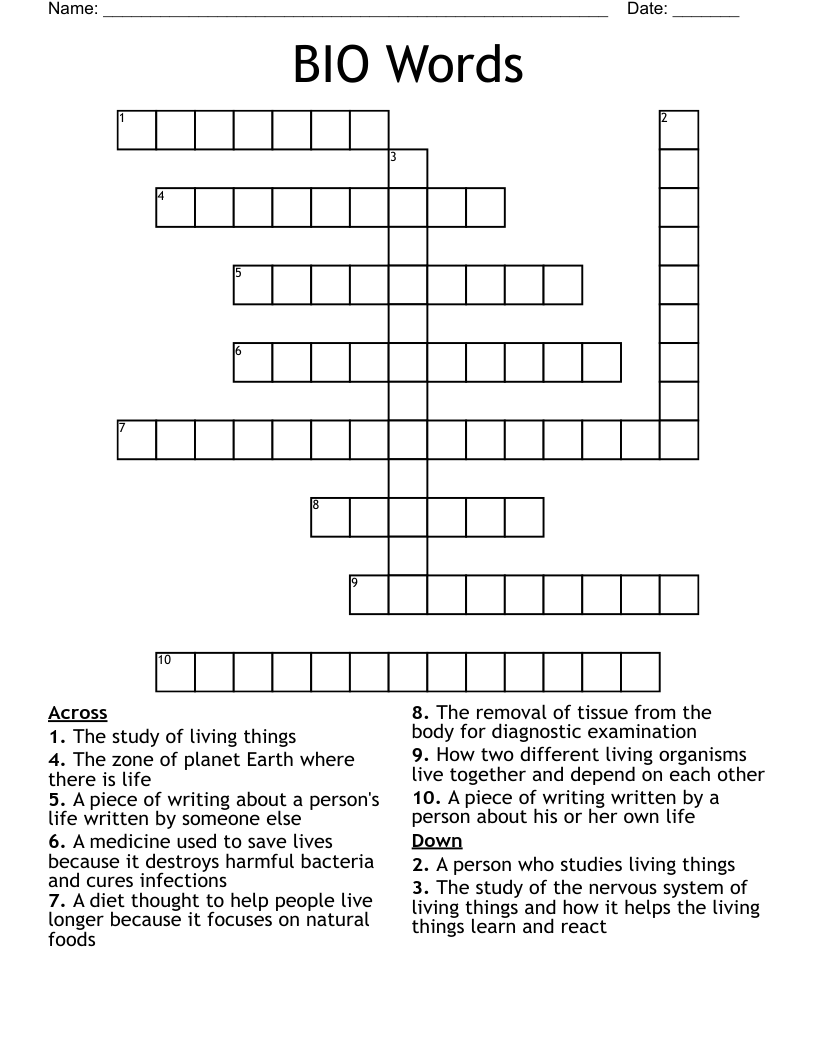 BIO Words Crossword