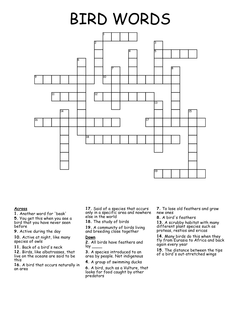 BIRD WORDS Crossword