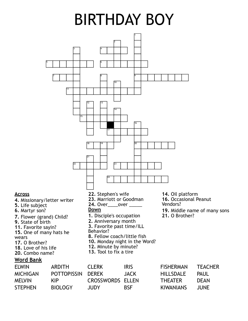 BIRTHDAY BOY Crossword
