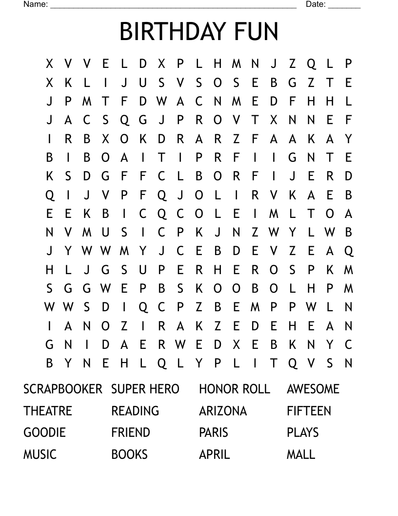 BIRTHDAY FUN Word Search
