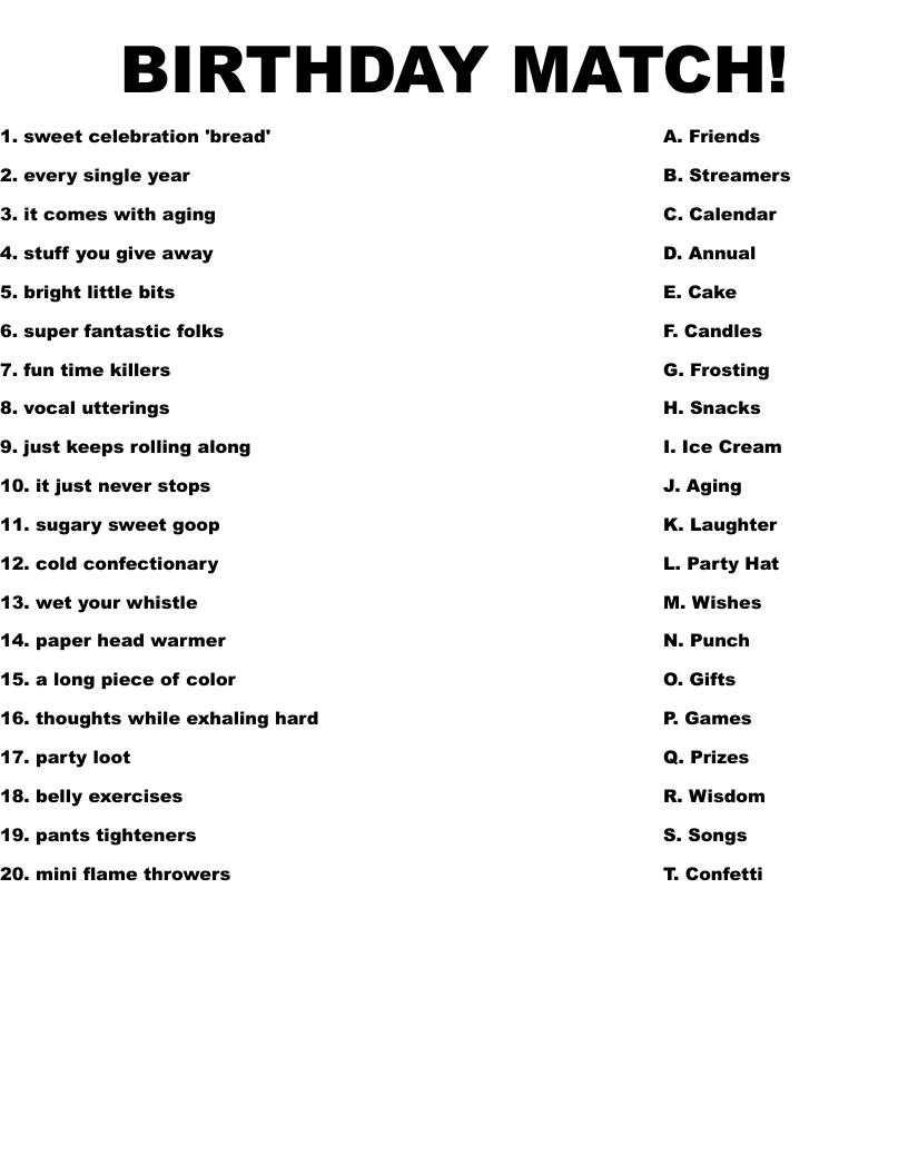 BIRTHDAY MATCH! Worksheet