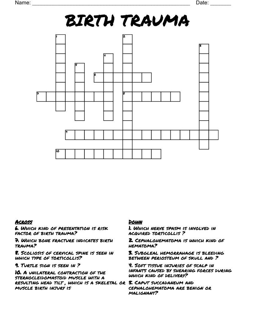 BIRTH TRAUMA Crossword