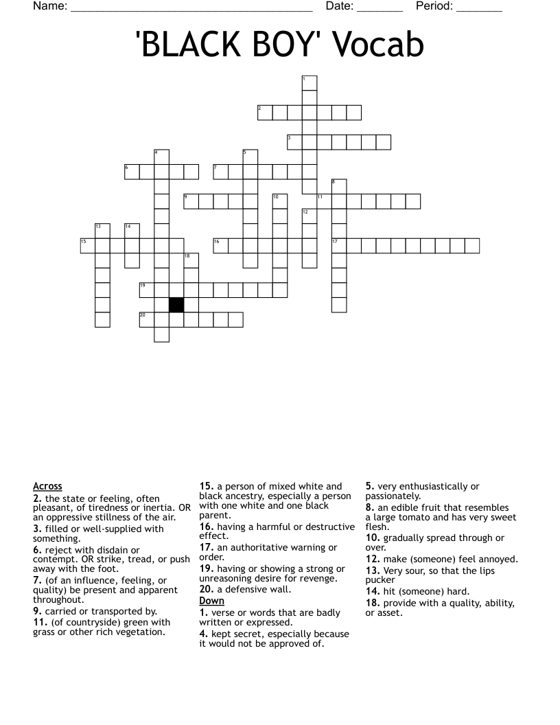 'BLACK BOY' Vocab Crossword