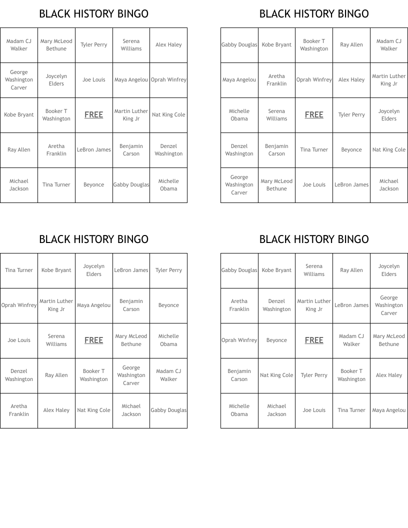 BLACK HISTORY BINGO