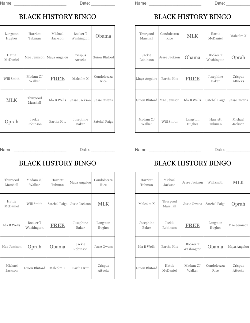 BLACK HISTORY BINGO