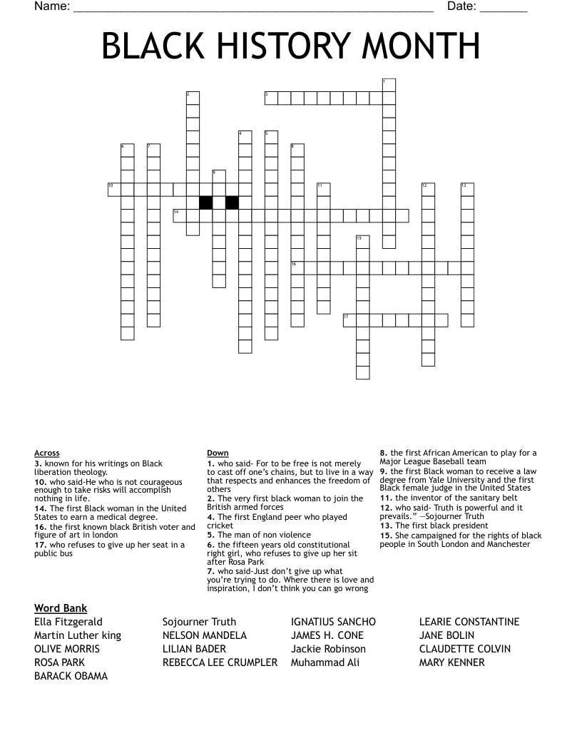 BLACK HISTORY MONTH Crossword