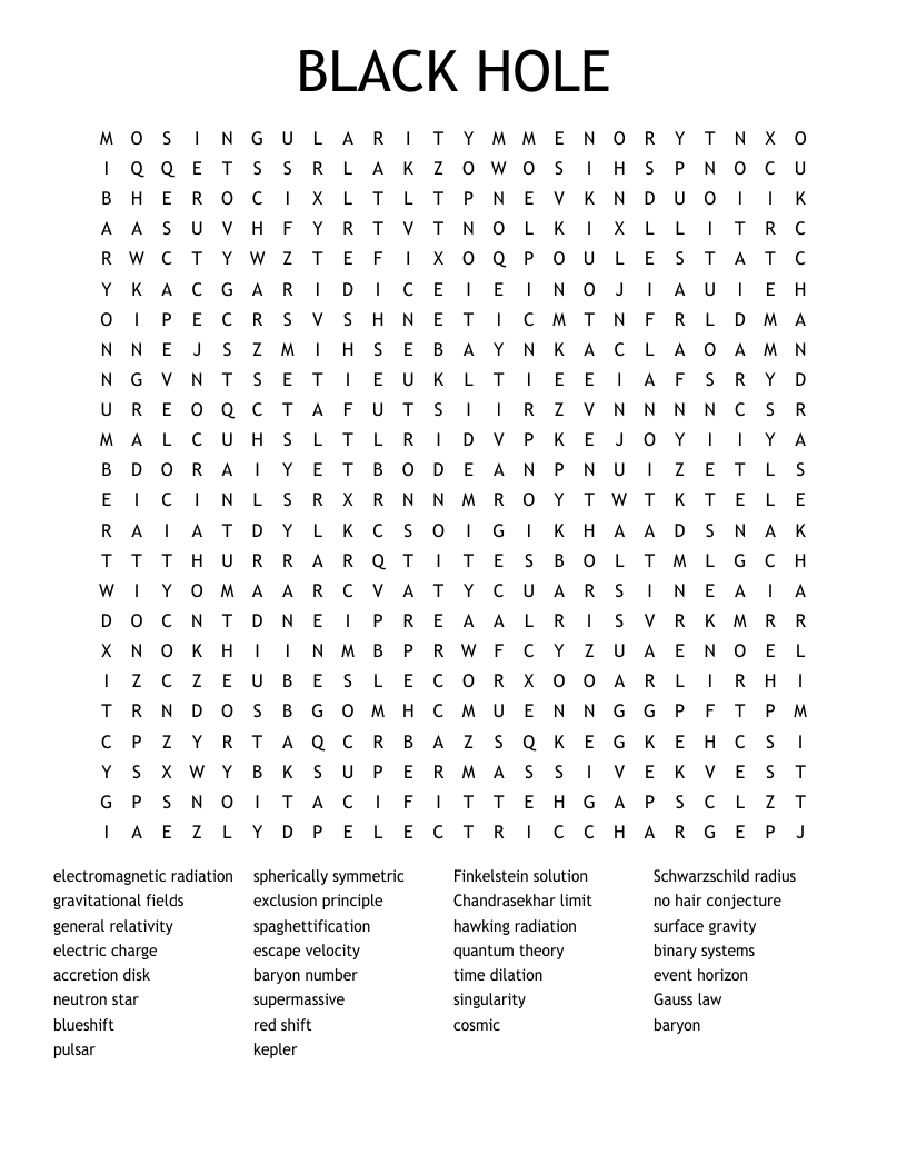 BLACK HOLE Word Search