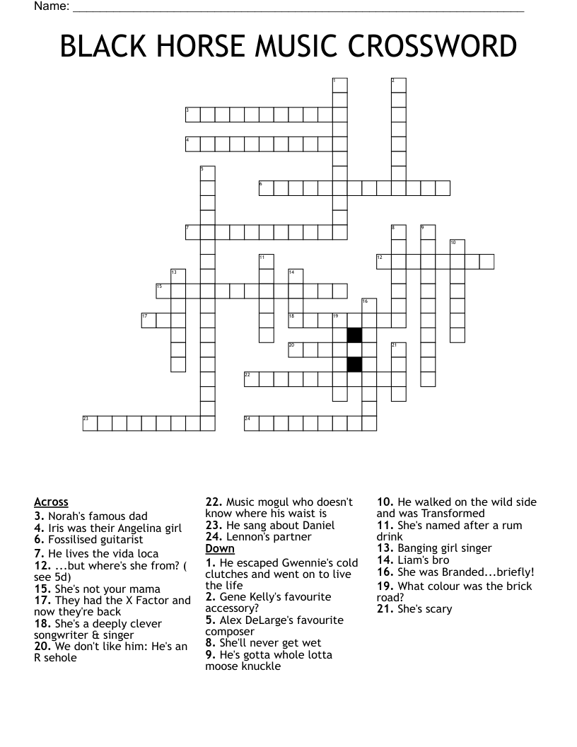 BLACK HORSE MUSIC CROSSWORD