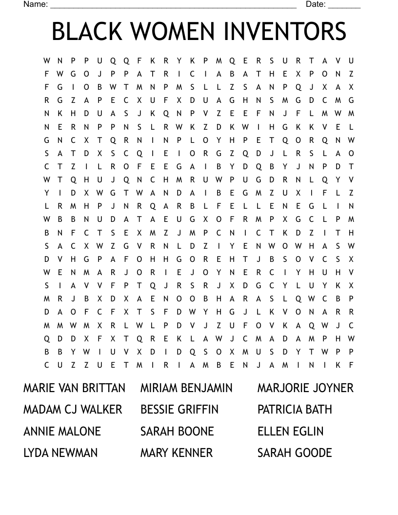 BLACK WOMEN INVENTORS Word Search