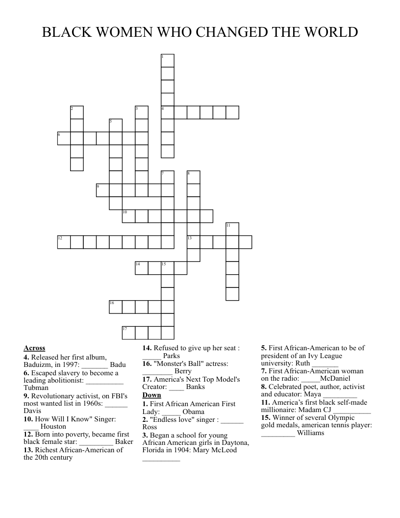 BLACK WOMEN WHO CHANGED THE WORLD Crossword