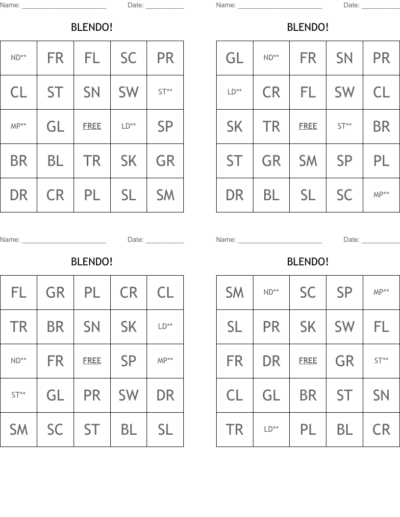 BLENDO! Bingo Cards