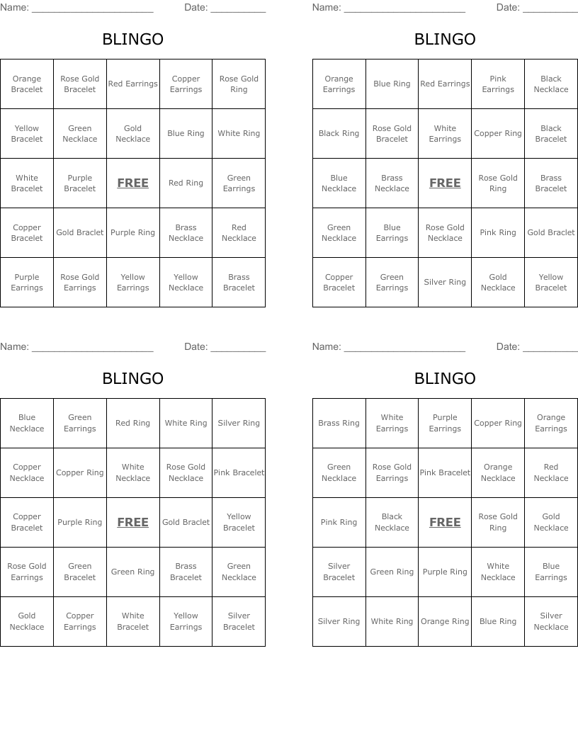 BLINGO Bingo Cards
