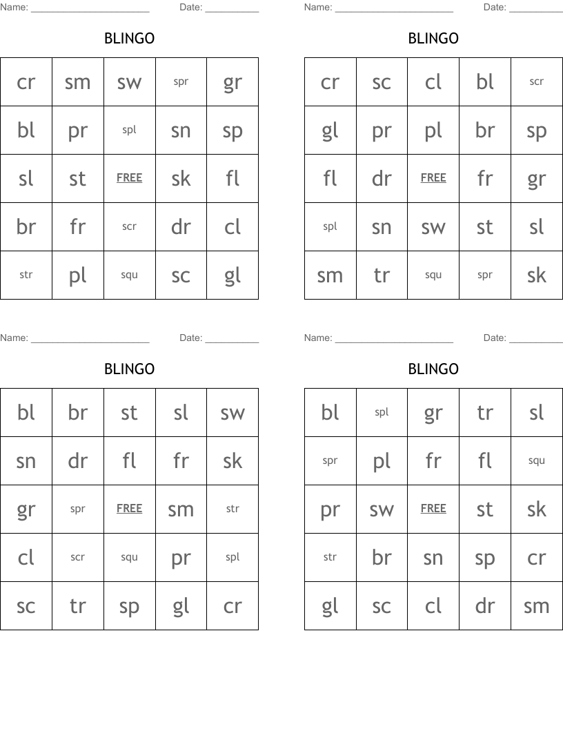 BLINGO Bingo Cards