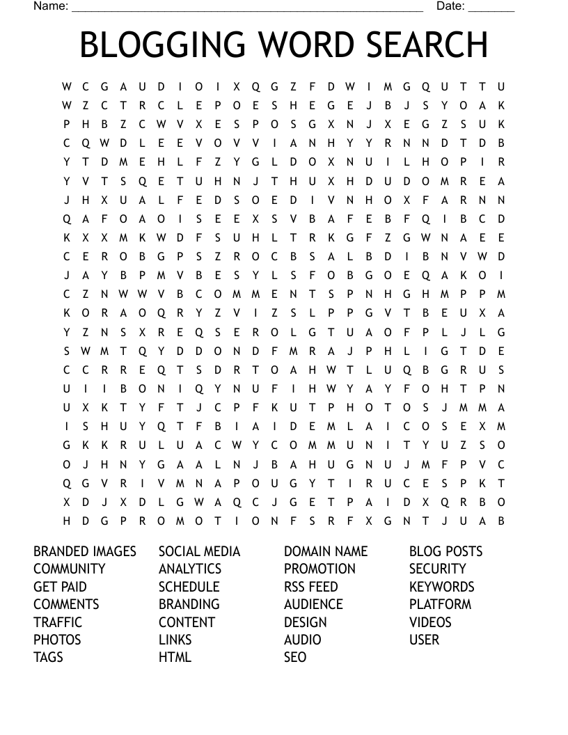BLOGGING WORD SEARCH